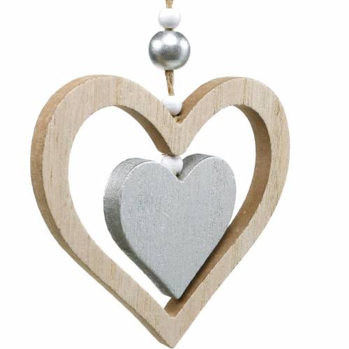 Floristik24 Decorative Hanging Heart Flower Butterfly Natural, Silver Wooden Decoration 6 Pcs