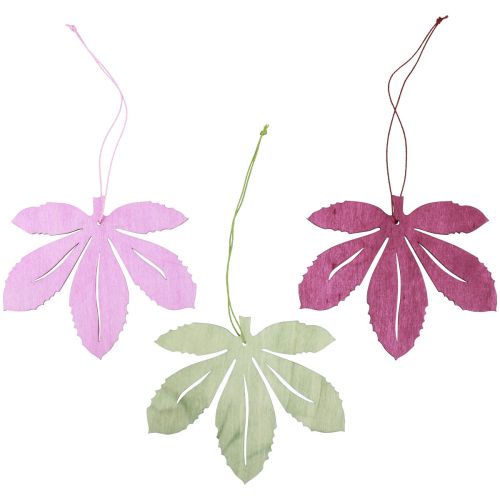 Product Deco hanger wood autumn leaves pink purple green 12x10cm 12pcs