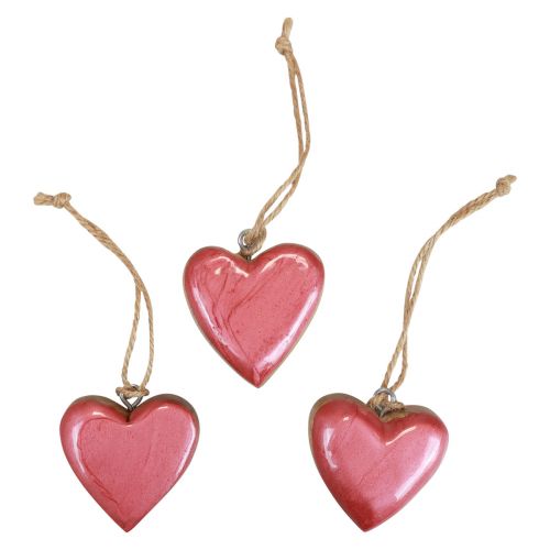 Product Decorative hanger wooden hearts decoration pink glossy 6 cm 8 pcs