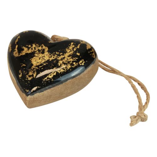 Product Decorative hanger wood wooden hearts decoration natural black gold 6 cm 8 pcs