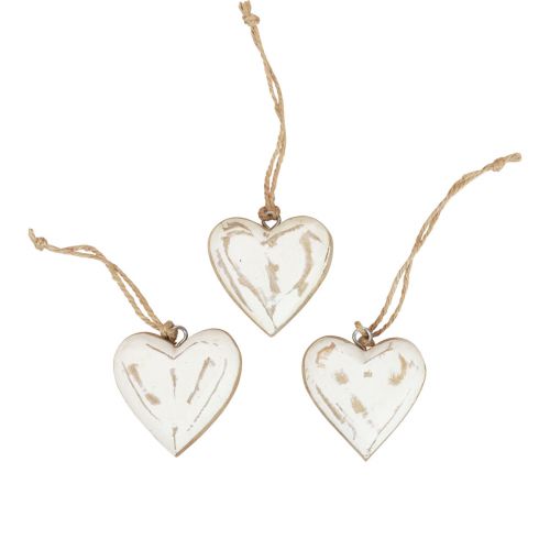 Floristik24 Decorative hangers wood wooden hearts natural white gold vintage 6cm 8pcs