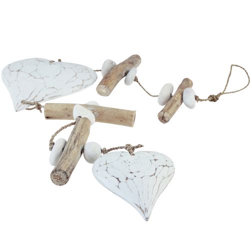 Product Decorative hanging wood round wood hearts white natural H85cm
