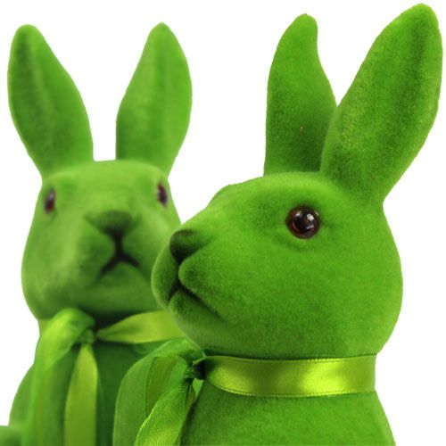 Floristik24 Decorative rabbits sitting green flocked H27.5cm 2pcs
