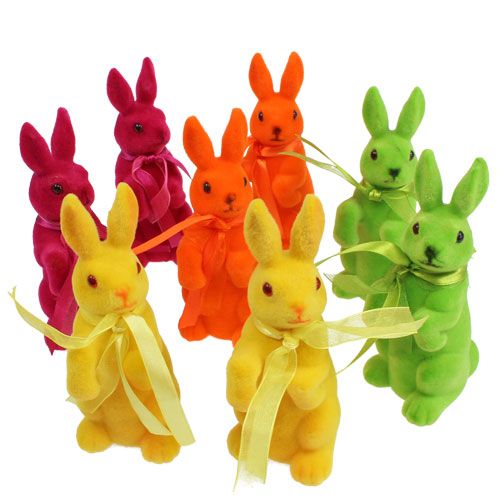 Floristik24 Decorative rabbits sitting flocked multicolored H14.5cm 8pcs