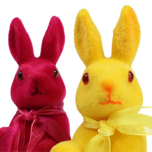 Floristik24 Decorative rabbits sitting flocked multicolored H14.5cm 8pcs
