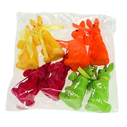 Floristik24 Decorative rabbits sitting flocked multicolored H14.5cm 8pcs