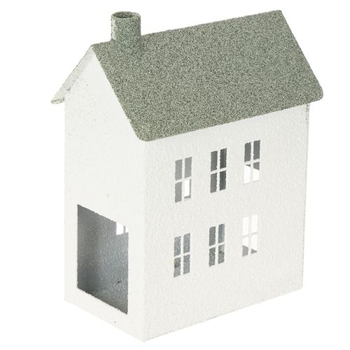 Decorative metal house-shaped house with windows and chimney, 22cm