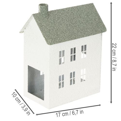 Decorative metal house-shaped house with windows and chimney, 22cm | Floristik24.ie