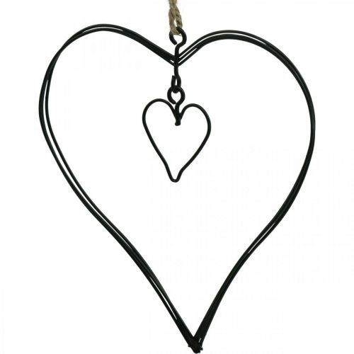 Decorative heart for hanging metal heart black 10.5cm 6pcs