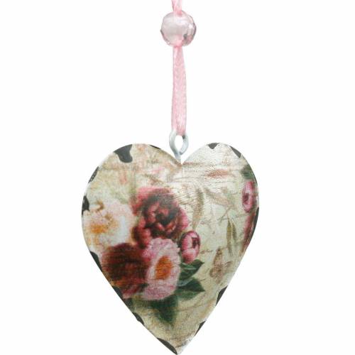 Product Deco heart peonies nostalgic metal heart for hanging 6 pieces