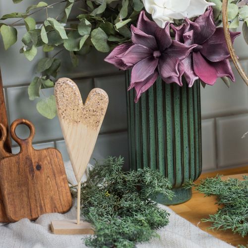 Floristik24 Decorative heart on stand wood with glitter H27cm