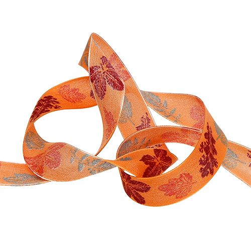 Floristik24 Decorative ribbon with leaves motif orange 25mm 20m