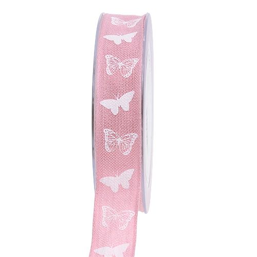 Floristik24 Decorative ribbon linen ribbon with pattern pink 25mm 15m