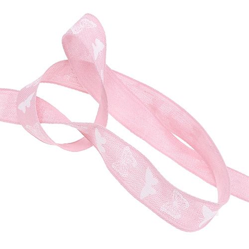 Product Decorative ribbon linen ribbon with pattern pink 25mm 15m