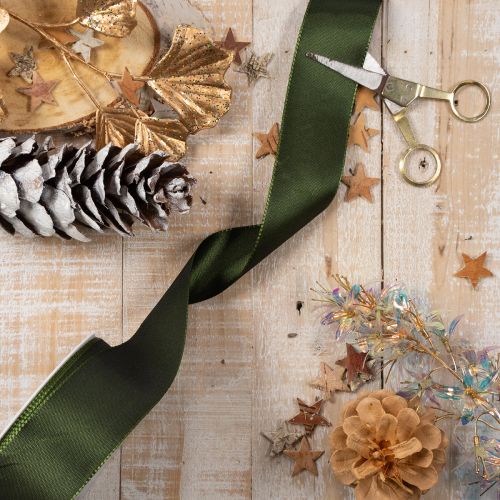 Satin ribbon for gift wrapping, taffeta ribbon, green, 40mm wide, 5m long | Floristik24.ie