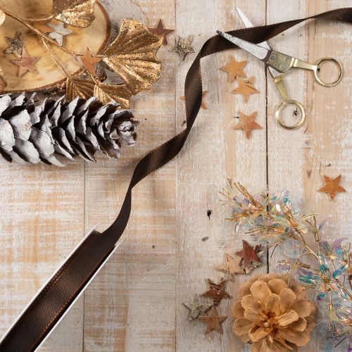 Brown taffeta gift ribbon for festive decoration, 15mm wide, 10m long | Floristik24.ie