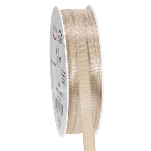 Narrow beige gift ribbon, fine ribbon for packaging, 10mm wide, 50m long
