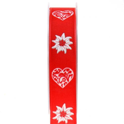 Floristik24 Decorative ribbon with edelweiss red 25mm 20m