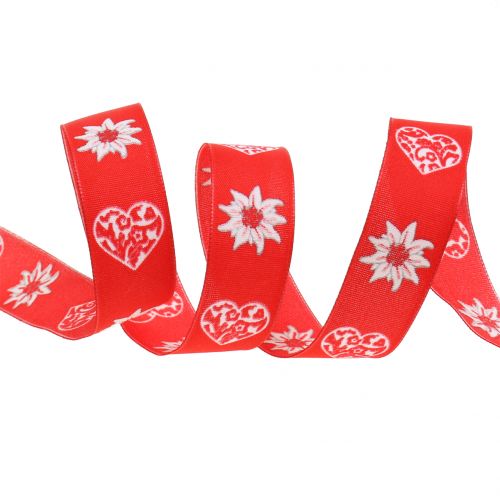 Floristik24 Decorative ribbon with edelweiss red 25mm 20m