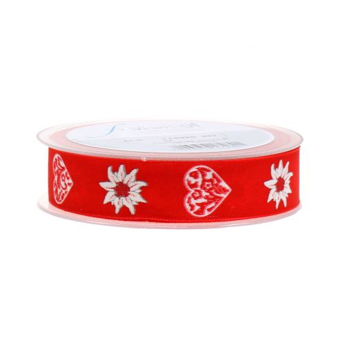 Floristik24 Decorative ribbon with edelweiss red 25mm 20m