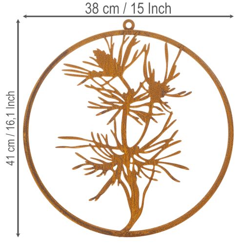 Decorative metal ring, weathered steel wall decoration, pine branch Ø38cm | Floristik24.ie