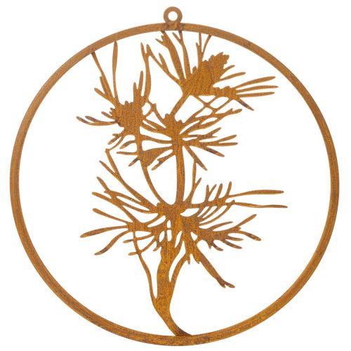Decorative metal ring, weathered steel wall decoration, pine branch Ø38cm | Floristik24.ie
