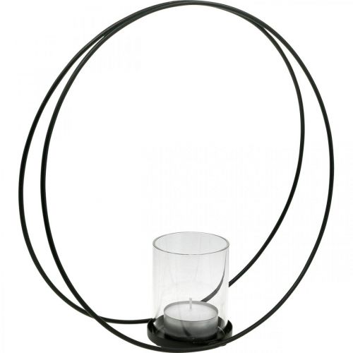 Decorative ring lantern metal candle holder black Ø35cm