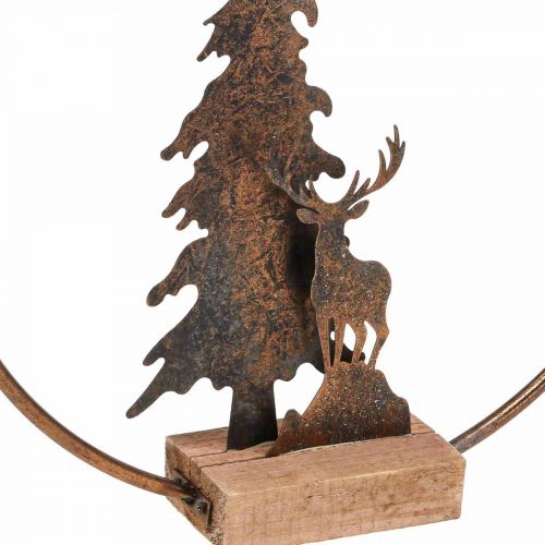 Decorating Christmas fir deer metal wood base Ø38cm