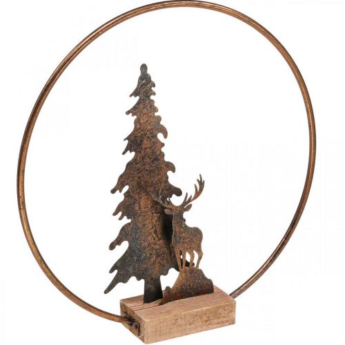 Decorating Christmas fir deer metal wood base Ø38cm