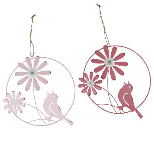 Decorative Ring Metal Hanging Decoration Flowers Pink Ø23cm 4 Pcs