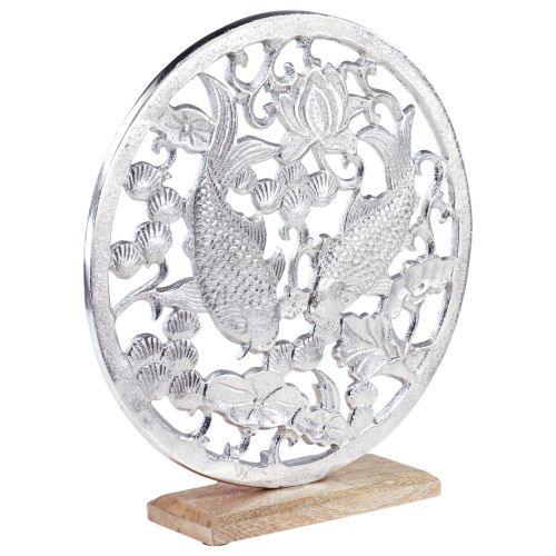 Decorative ring metal wood base silver lotus koi decoration Ø32cm