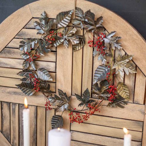 Product Decorative ring metal wreath wall decoration leaves brass Ø52cm