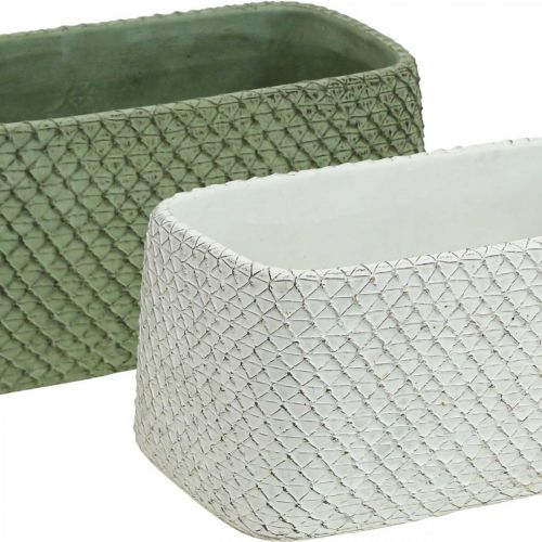 Floristik24 Decorative bowl ceramic green white relief net 23x12.5cm H11cm 2pcs