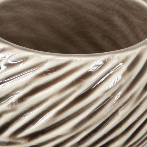 Product Ceramic Flower Pot Spiral Decor Beige Brown Ø9cm 4pcs