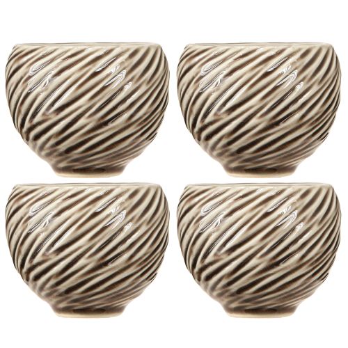 Product Ceramic Flower Pot Spiral Decor Beige Brown Ø9cm 4pcs