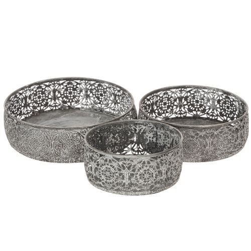 Floristik24 Decorative metal bowl, grey and white pattern, Ø16/19.5/23.5cm, set of 3