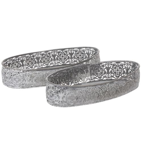 Product Decorative metal bowl, grey pattern, oval, L36cm/33.5cm, set of 2