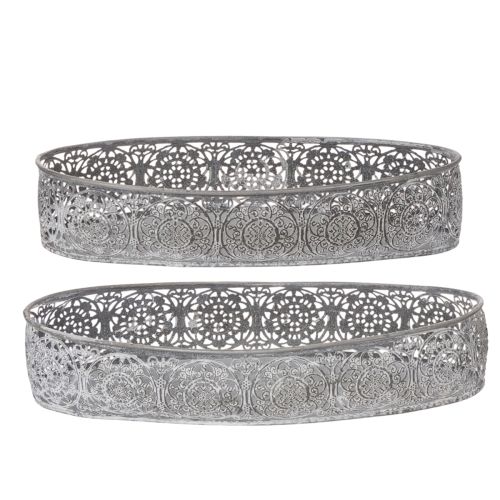 Product Decorative metal bowl, grey pattern, oval, L36cm/33.5cm, set of 2