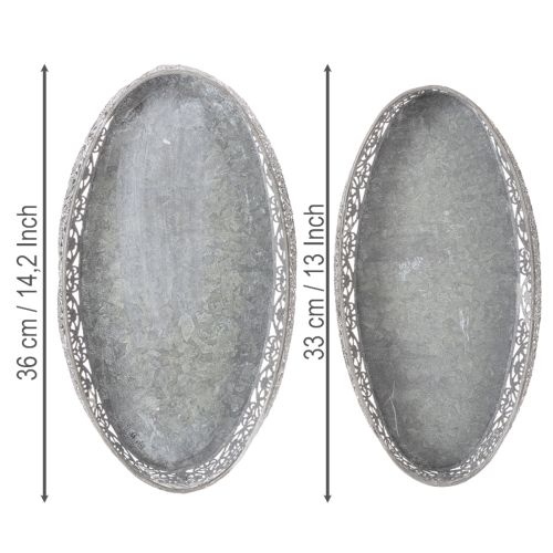 Product Decorative metal bowl, grey pattern, oval, L36cm/33.5cm, set of 2
