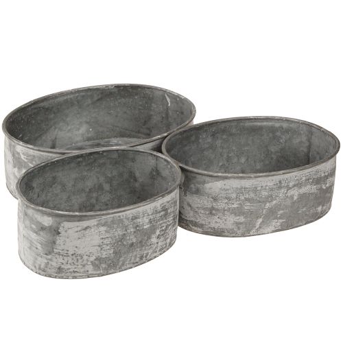 Product Decorative Bowl Metal Plug-in Bowl Oval Grey L22.5/19.5/16cm Set of 3