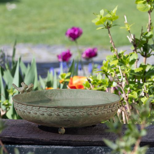 Floristik24 Decorative Bowl with Birds Metal Bowl Antique Green Brown Ø30cm