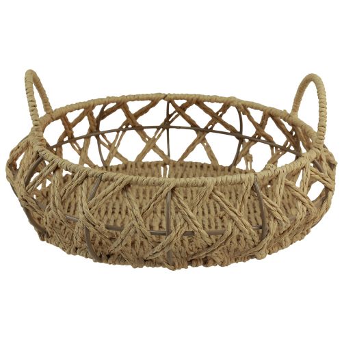 Product Set of 2 decorative baskets, metal, natural look, woven bowl with handle, brown beige, Ø38/29cm