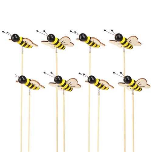 Product Decorative Plug Bees Decoration Wood Black Yellow 6cm H35cm 8 Pcs