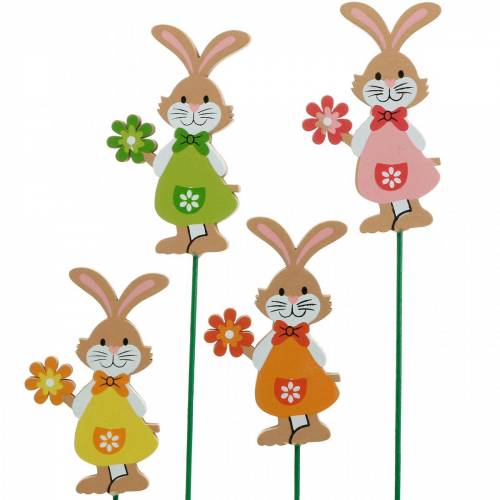 Floristik24 Decorative Easter bunny with flower Easter decoration wooden rabbits on stick 24 pcs