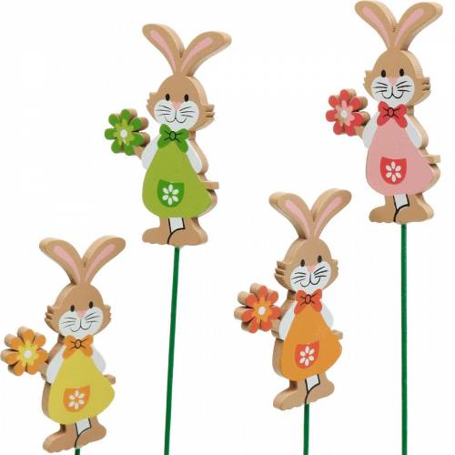 Decorative plug Easter bunny with flower Easter decoration wooden bunnies on a stick 24pcs