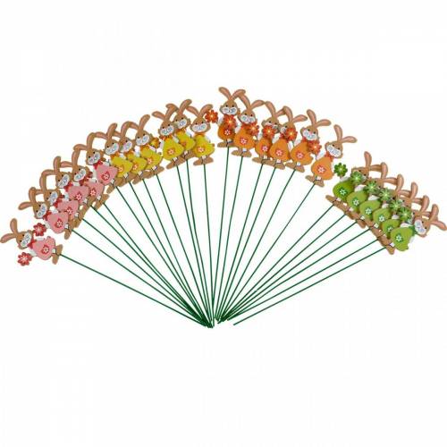 Floristik24 Decorative Easter bunny with flower Easter decoration wooden rabbits on stick 24 pcs