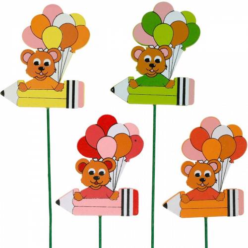Floristik24 Deco plug pen with teddy and balloons flower plug summer decoration children 16 pieces