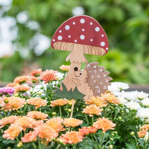 Floristik24 Decorative plugs, autumnal wooden decoration, hedgehog with mushroom H11cm L34cm 12pcs