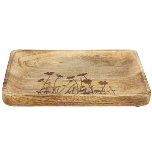 Product Decorative tray mango wood with floral pattern tray 25×20cm