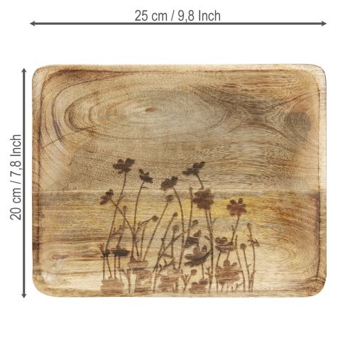Product Decorative tray mango wood with floral pattern tray 25×20cm